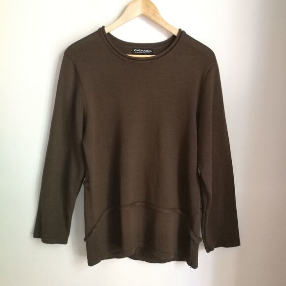 𝅺KOKOMARINA Winter Chocolate Brown Merino Wool Lagenlook Oversized Knit Small - Picture 2 of 14